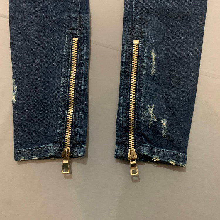 34 발망 데미지 바이커 스판 지퍼 데님 청바지 이미지