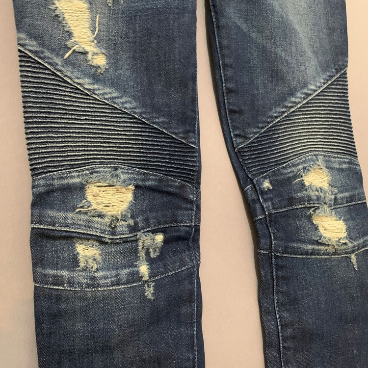 34 발망 데미지 바이커 스판 지퍼 데님 청바지 이미지