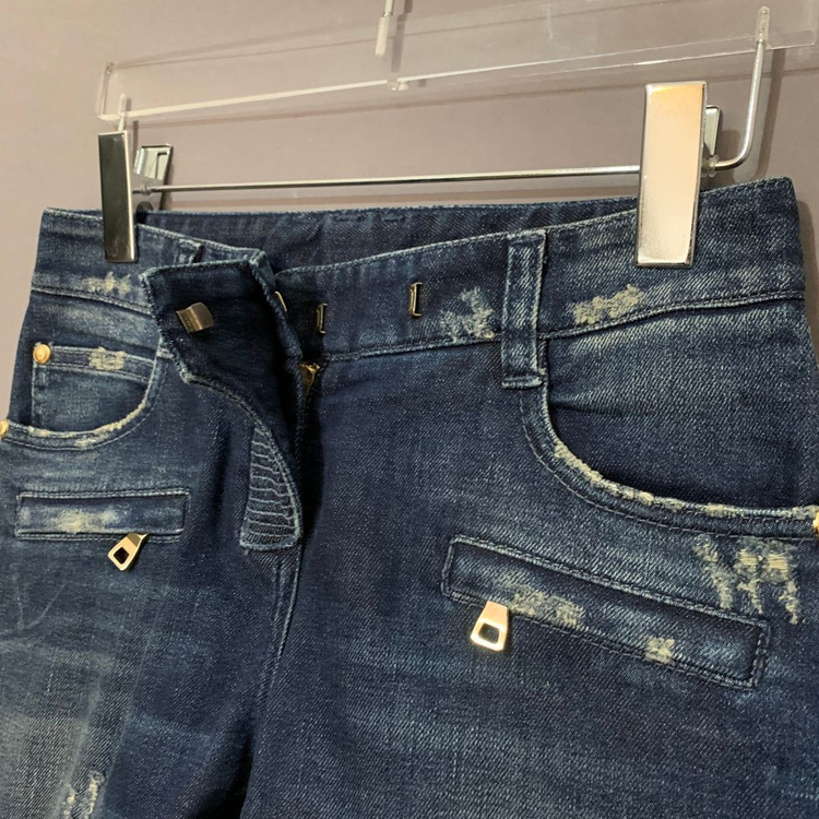 34 발망 데미지 바이커 스판 지퍼 데님 청바지 이미지