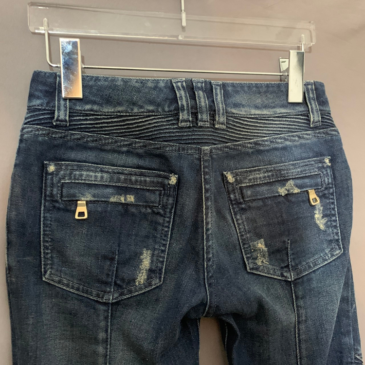 34 발망 데미지 바이커 스판 지퍼 데님 청바지 이미지