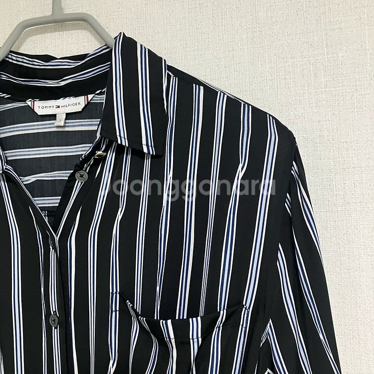 타미힐피거 스트라이프 롱 셔츠 원피스--1
