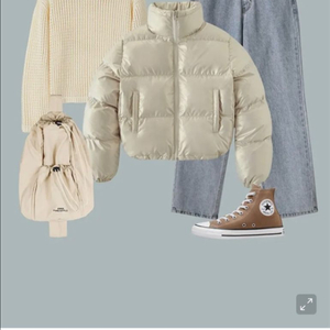 오로 글로시 크롭 푸퍼 패딩 Cream