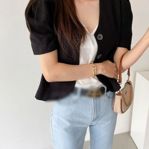 (가격인하/무료배송) 트위드 퍼프 슬리브 자켓 블랙