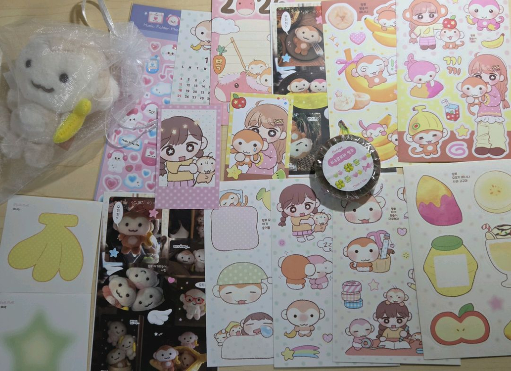 일괄) 핑루 아기 원숭이 오트밀, 아기원숭이, 원숭이 스티커 팩 2개 세트--1