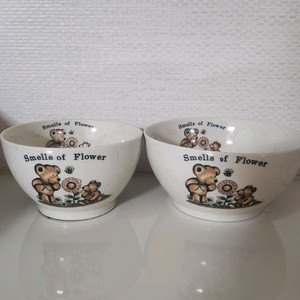 빈티지 플라워 베어 도자기 식기 2개 세트 고전 그릇