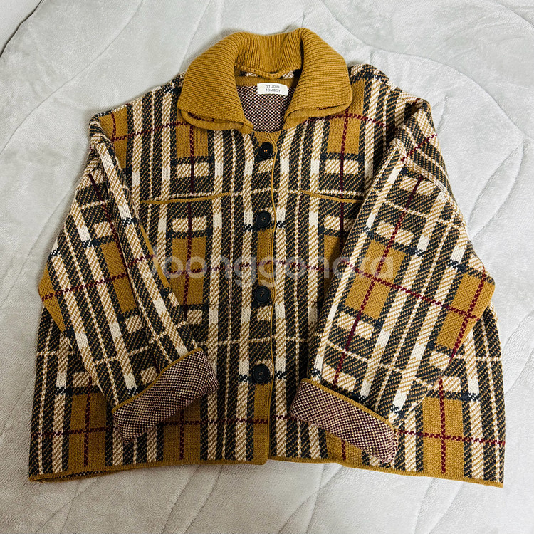 스튜디오 톰보이 체크 카라 가디건--2