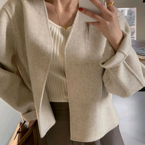 [울90%]디멜리 핸드메이드 노카라 숏 코트 겨울 자켓