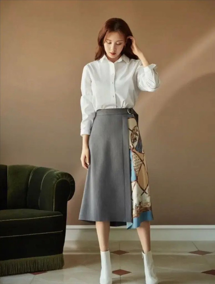 잇미샤 차정원 서현 스카프 프린트 랩 스커트 치마 하객룩 올드머니룩 타임마인미샤스타일 이미지