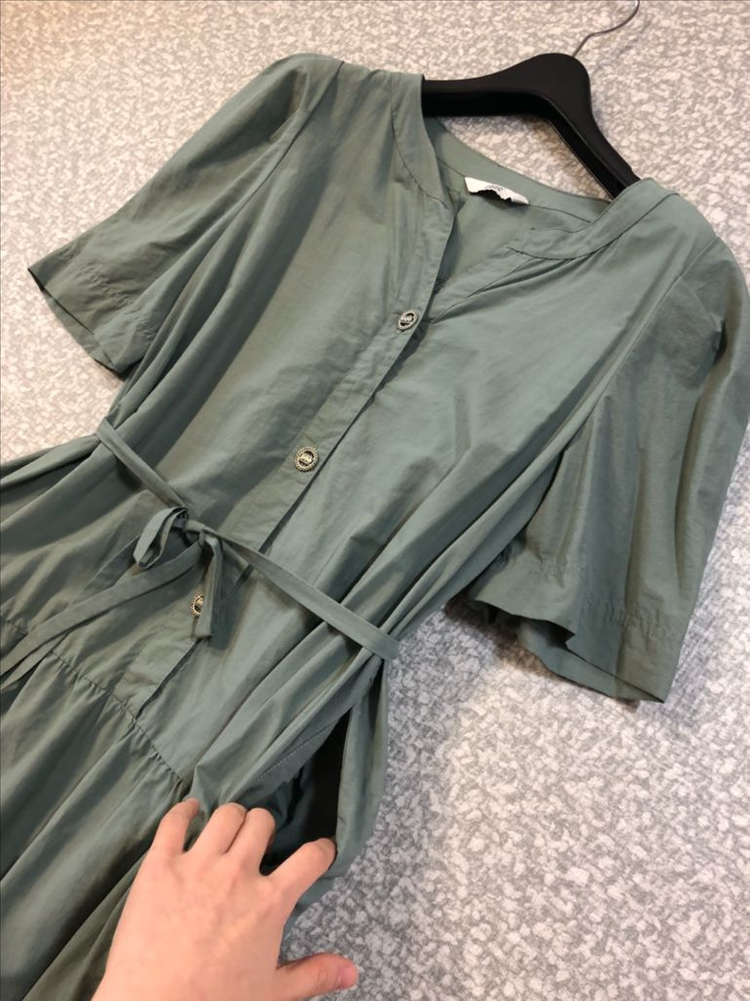 쥬크 22년 정가35.9 바스락 시스루 벨티드 롱 원피스 튤 반팔 민트 주크--5