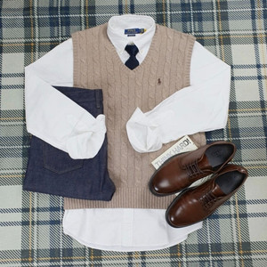 폴로 랄프로렌 케이블 니트 코튼 스웨터 베스트 L(100~105) 브라운컬러