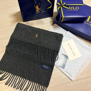 폴로 랄프로렌 프린지 버진 울 스카프 머플러 목도리 차콜그레이컬러 이태리제조