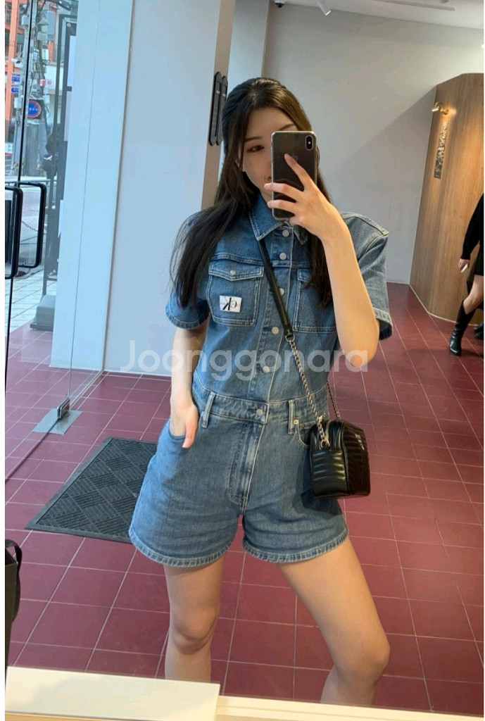 ck 캘빈클라인 진스 미드블루 데님 숏 오버롤 55--4