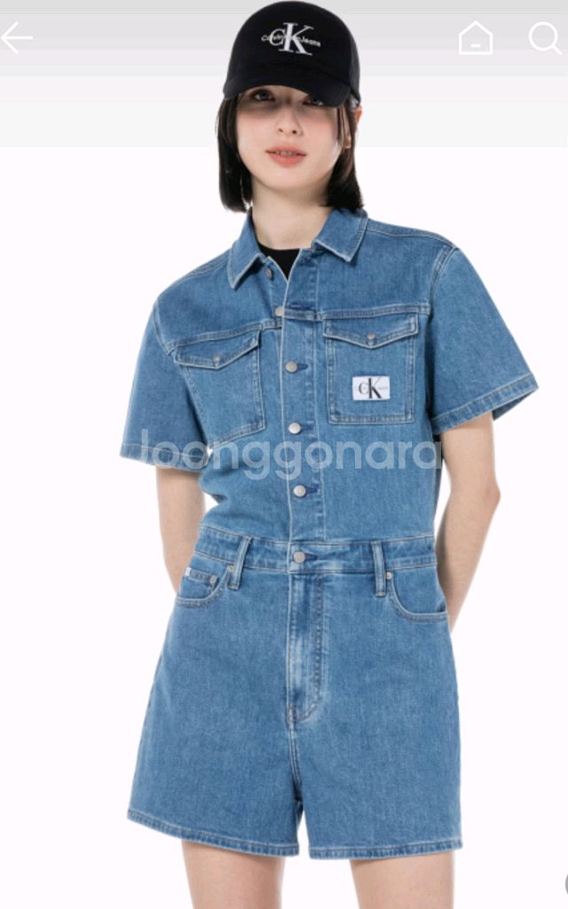 ck 캘빈클라인 진스 미드블루 데님 숏 오버롤 55--5