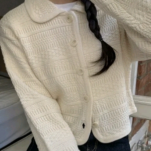 둥근 카라 자카드 케이블 꽈배기 니트 가디건 아이보리 / 공구우먼 핫핑 리리앤코 니어웨어 러브앤드팝 98도씨 로버블