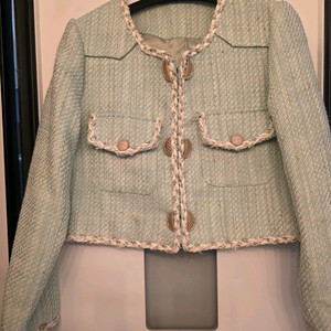 민트 트위드. 크롭 자켓. 55