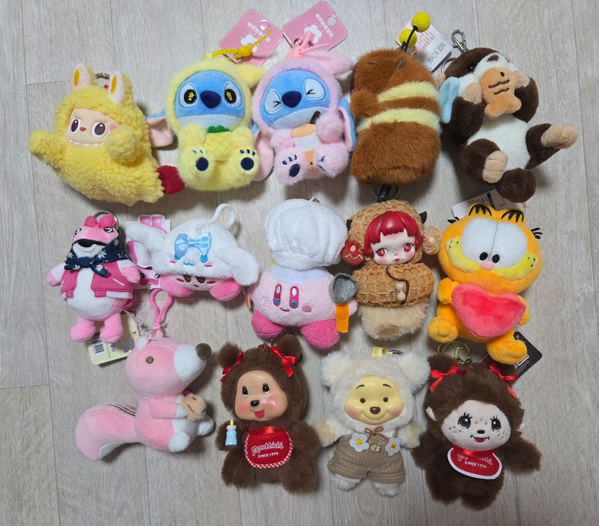 새상품, 택o) 새우라부부 스티치 카피바라 랏코상 스컬판다 몬치치 등 캐릭터 키링 인형 이미지