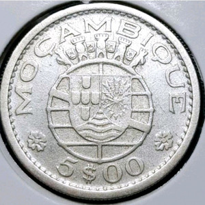 [은화]포르투칼령 모잠비크 1960년 5에스쿠도.주화 주화 화폐 동전