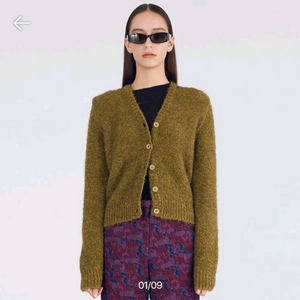 분더캄머 울 니트 부클 가디건 올리브색 M