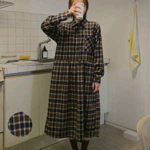 겨울용 체크 롱셔츠 원피스