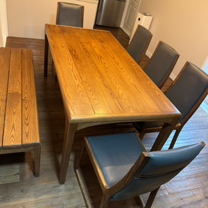 원목 6인용 식탁 세트 (의자 4개, 벤치 1개)