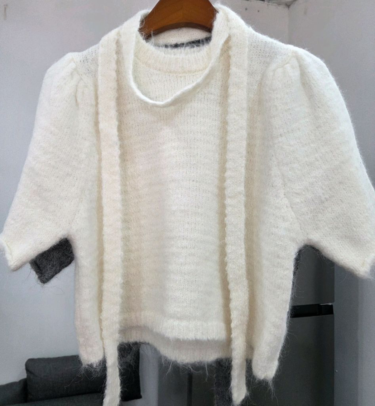 크롭 니트 반팔티(새상품)--0