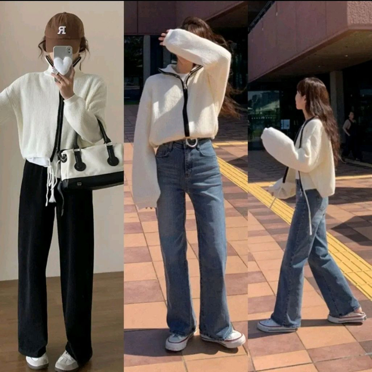 하이넥 스트링 니트 크롭 가디건 숏 점퍼 자켓 아우터 가을 겨울 상의--1