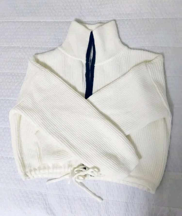 하이넥 스트링 니트 크롭 가디건 숏 점퍼 자켓 아우터 가을 겨울 상의--3