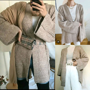 보카시 니트 롱 가디건 세련 오피스룩 베이지 브라운 가을 겨울