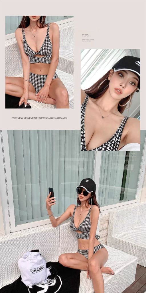 체크 하운드 수영복 비키니--3