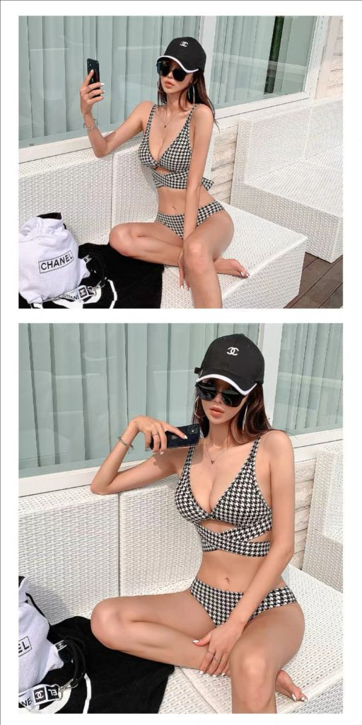 체크 하운드 수영복 비키니--4