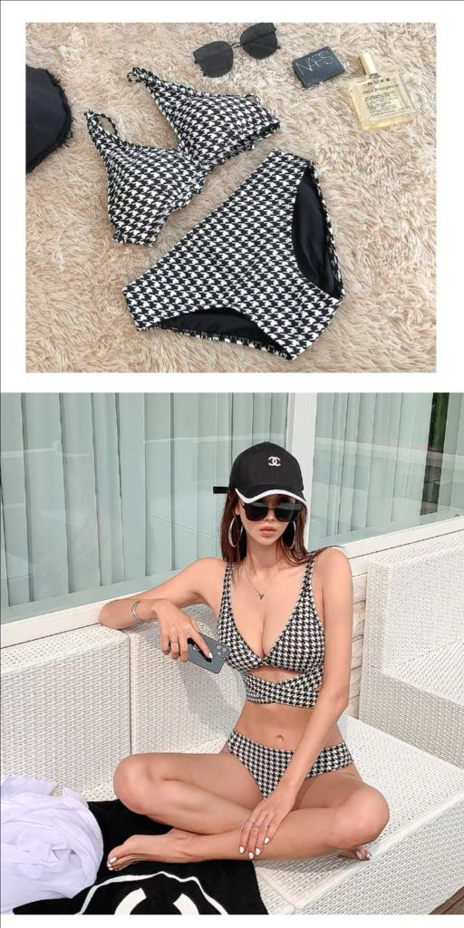 체크 하운드 수영복 비키니--5