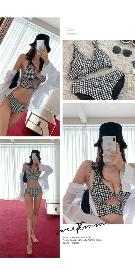 체크 하운드 수영복 비키니--6