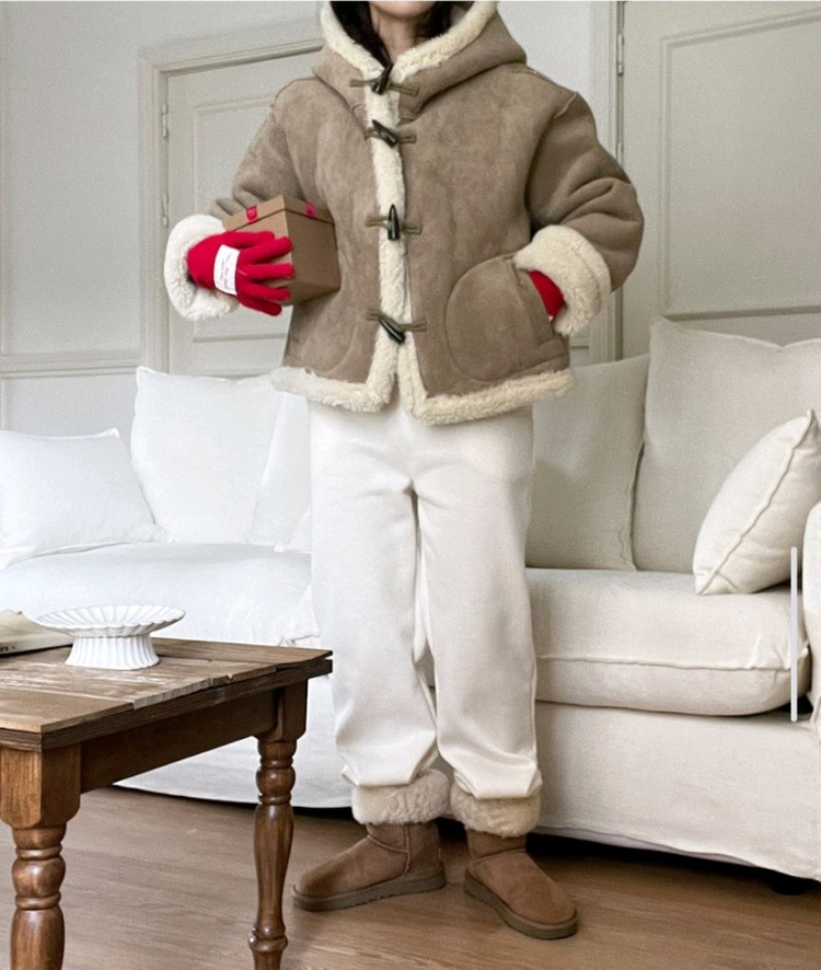 스웨이드 양털 떡볶이 무스탕 베이지--3