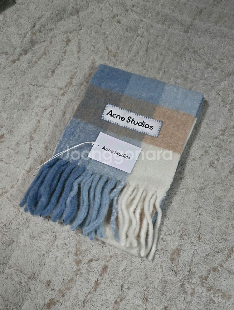 아크네 스튜디오 모헤어 파스텔 블루 베이지 머플러 목도리--2
