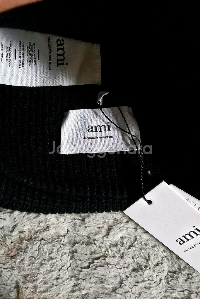 아미 스몰하트 로고 울 비니 모자 블랙 새제품--2