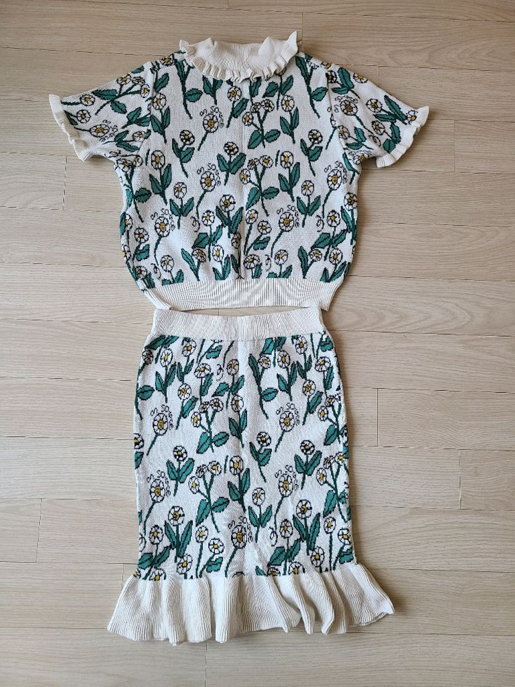 일괄) 리미떼두두 플라워 러플 니트 투피스--2