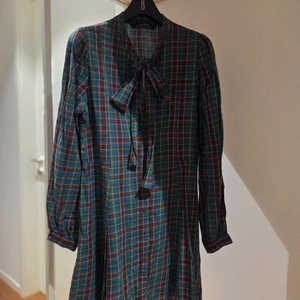 자라 체크 리본 플레어 원피스