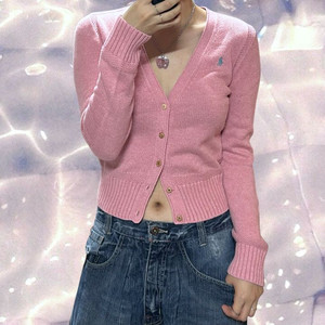 폴로 랄프로렌 브이넥 니트 가디건 핑크 이미지