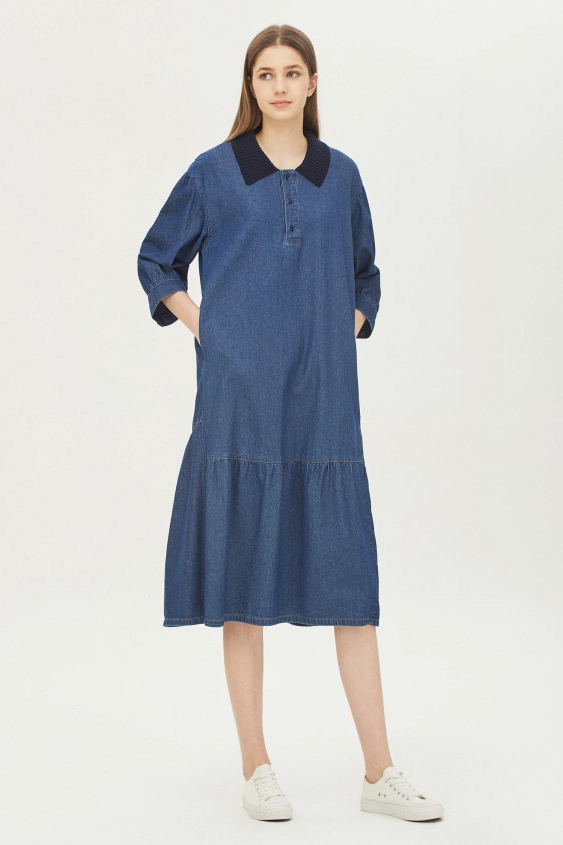 베네통 22년 니트카라 데님 원피스 정가369,000원 올드머니룩 이미지