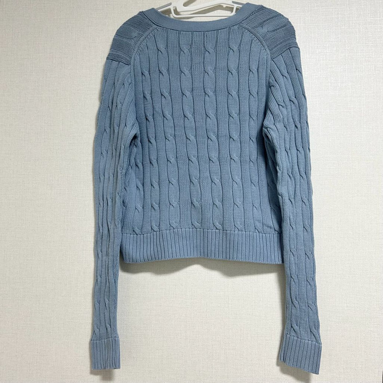 폴로 랄프로렌 신형 큐알 브이넥 꽈배기 니트 가디건 스카이블루 소라 L 이미지