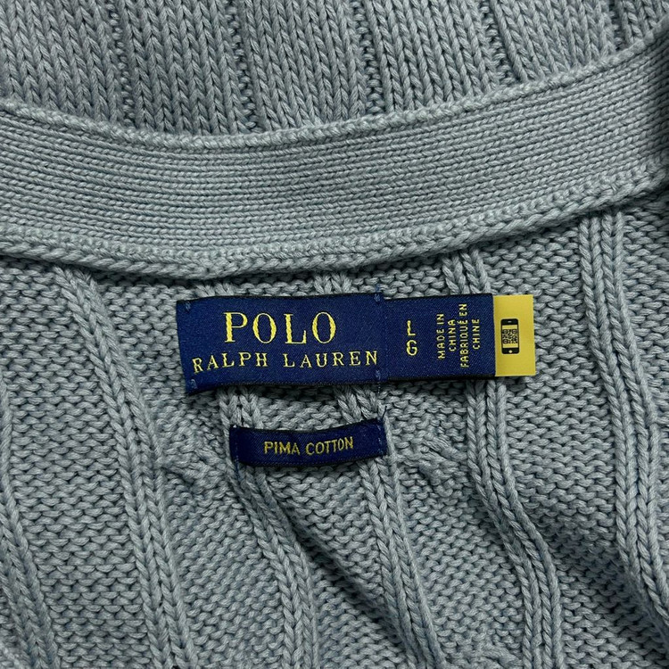 폴로 랄프로렌 신형 큐알 브이넥 꽈배기 니트 가디건 스카이블루 소라 L 이미지