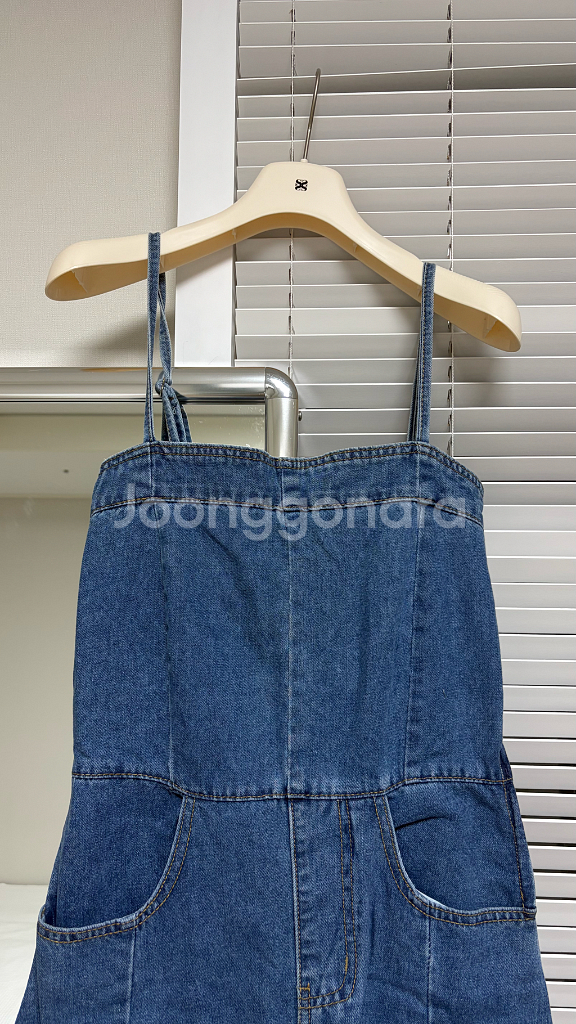 데님 멜빵 롱 원피스--2