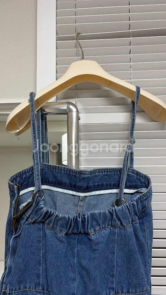 데님 멜빵 롱 원피스--3