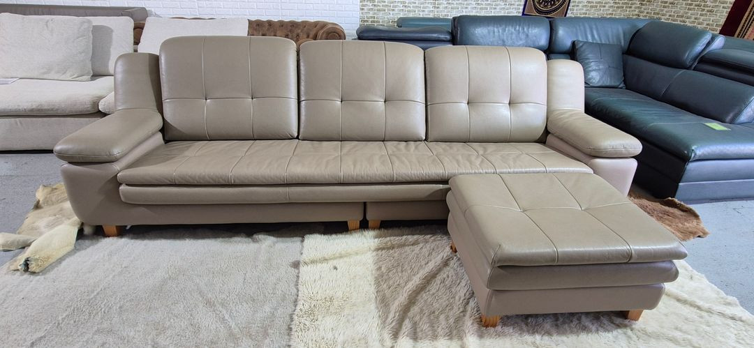 자코모 뉴힐링 슈렁큰 천연가죽 4인소파+스툴--1