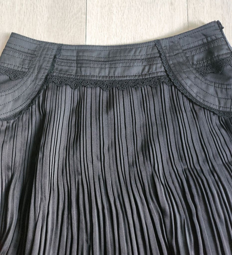 새거 검정 플리츠 스커트 치마 주름스커트 레이스치마--3