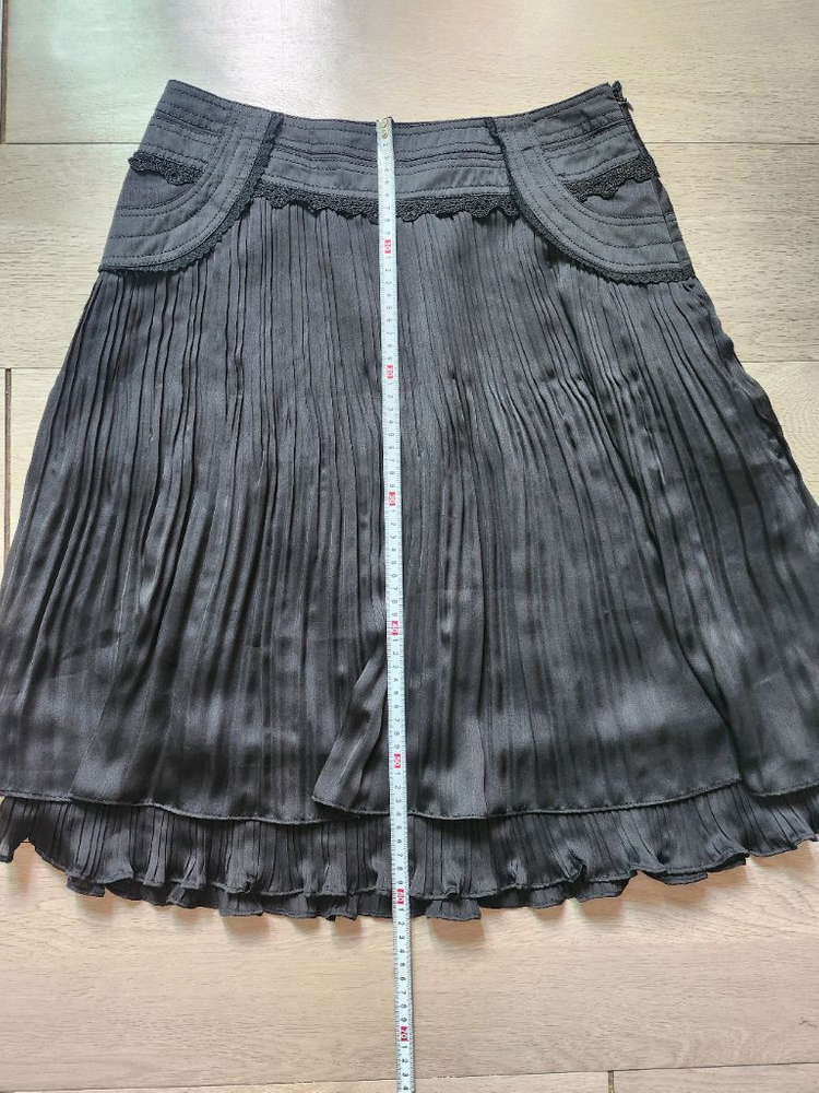 새거 검정 플리츠 스커트 치마 주름스커트 레이스치마--5