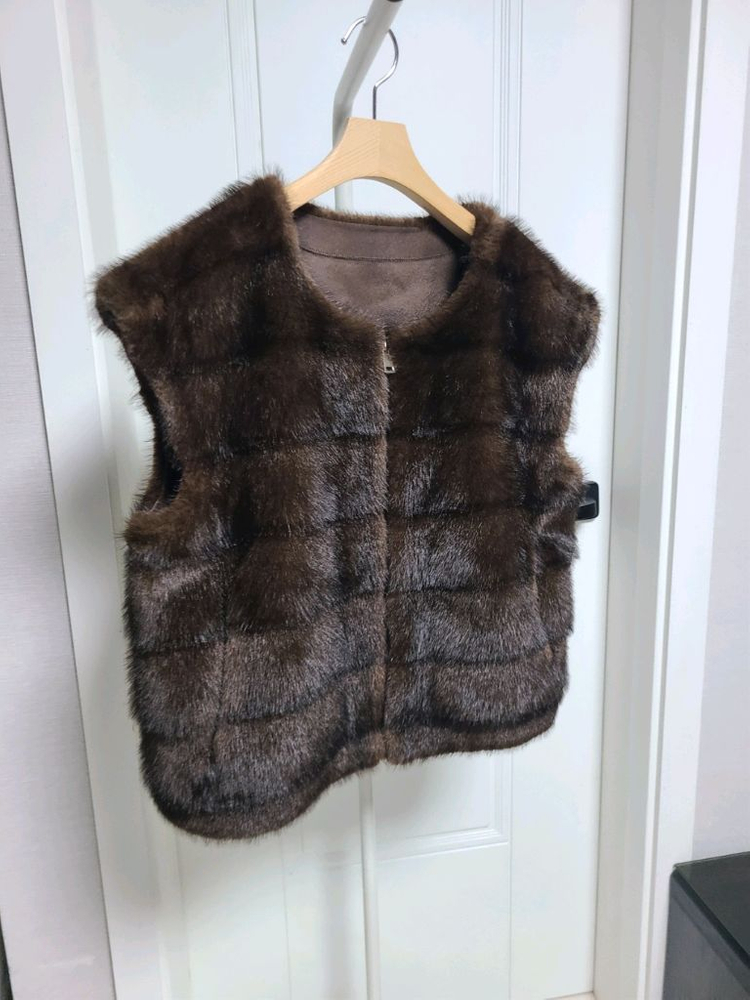 <새상품> 고퀄 호리젠탈 밍크 에코퍼 페이크퍼 베스트 이미지