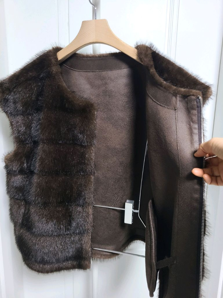 <새상품> 고퀄 호리젠탈 밍크 에코퍼 페이크퍼 베스트 이미지