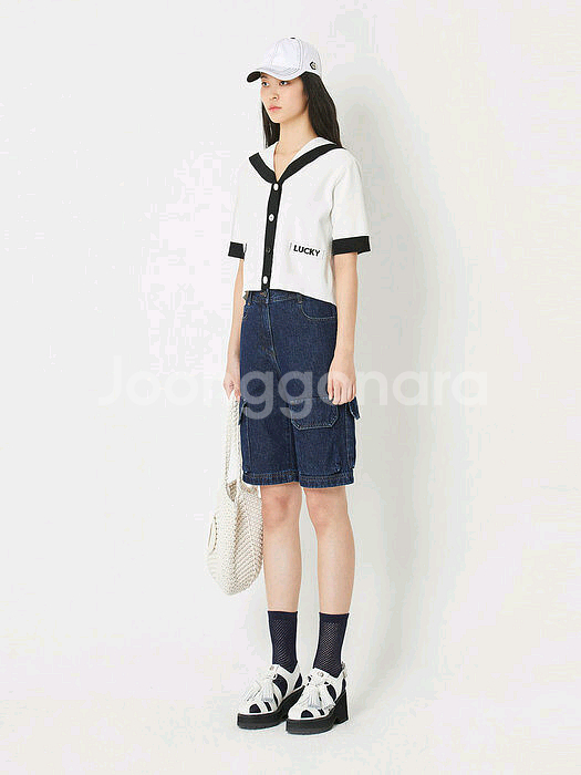 급처상태좋음!럭키슈에뜨 세일러카라 니트 반팔 가디건 프리사이즈--4