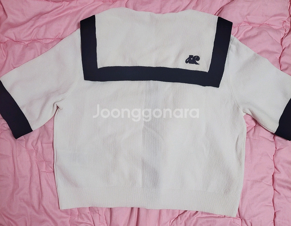 급처상태좋음!럭키슈에뜨 세일러카라 니트 반팔 가디건 프리사이즈--6